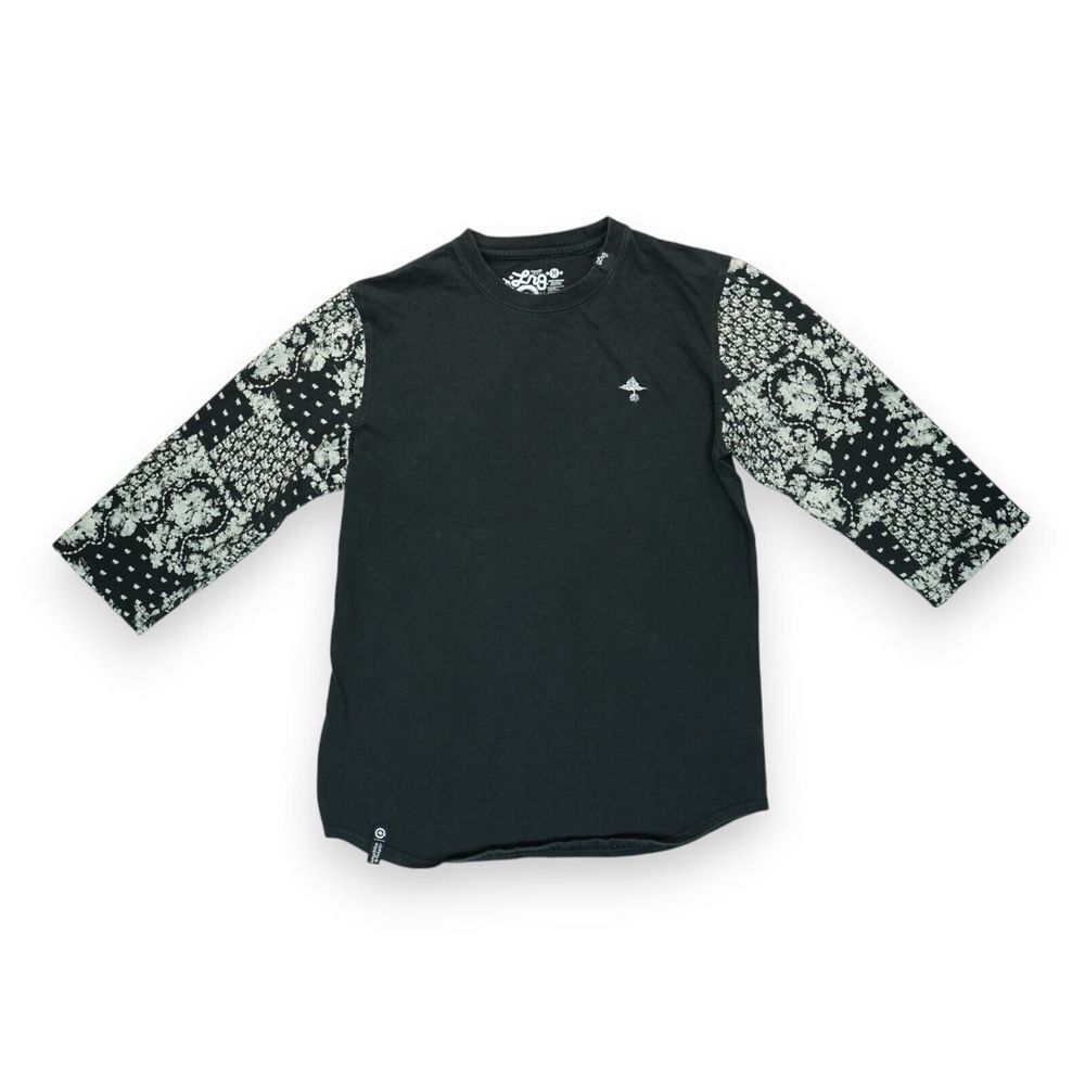 LRG Women's Baseball Shirt Floral Sleeve‎ Size Medium ~ Black